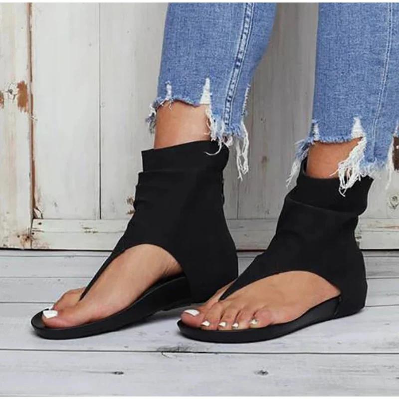 

Summer Female Flip Flop Zipper Casual Woman Sandal Ladies Sandals Clip Toe Flat Women Platform PU leather Gladiator Shoes