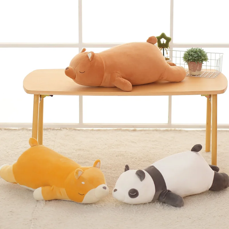 

New Huggable Cute Shiba Inu Dog Plush Toy Kawaii Lying Panda Brown Bear Plush Pillow Stuffed Soft Animal Doll Creative Gift