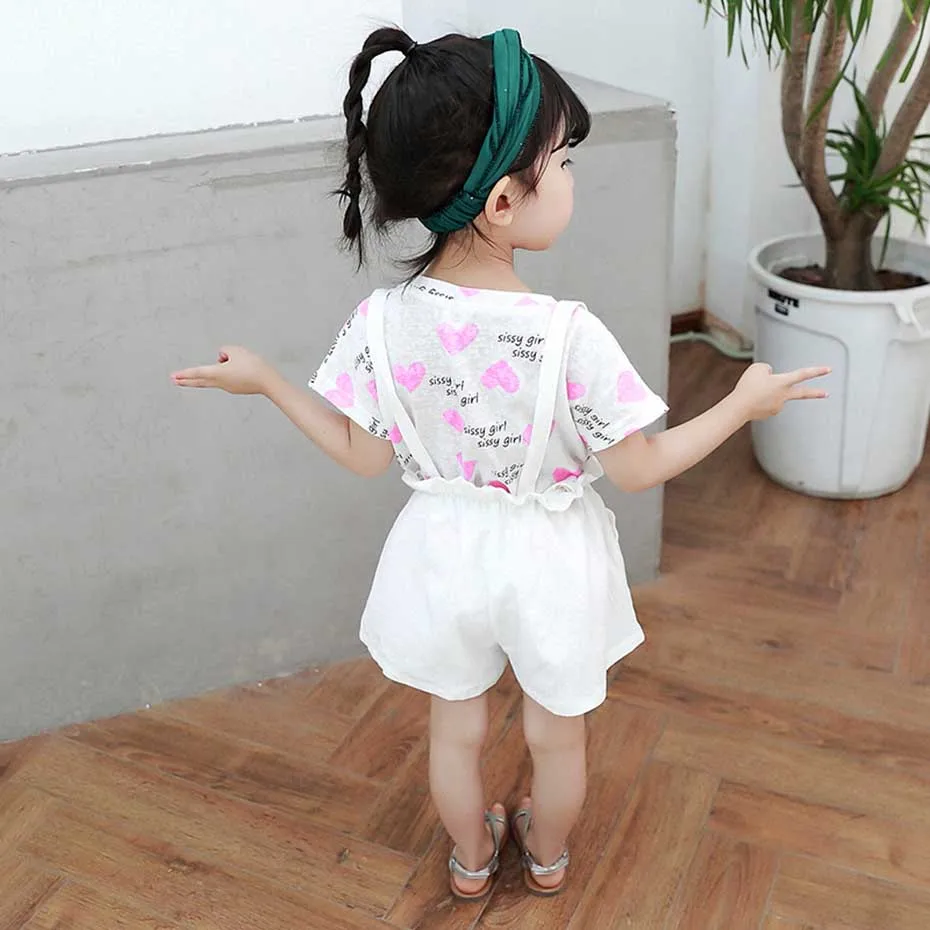 Коллекция 2020 года детская одежда футболка с принтом сердца + комбинезон 2