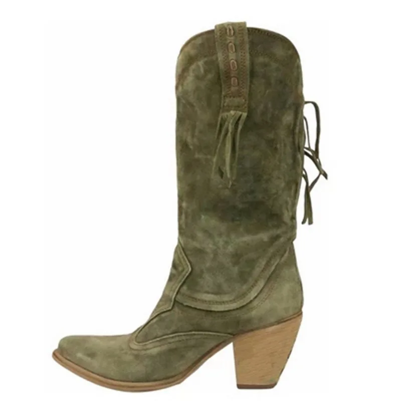 Женские ковбойские сапоги LASPERALTassel до середины икры в богемном стиле на низком