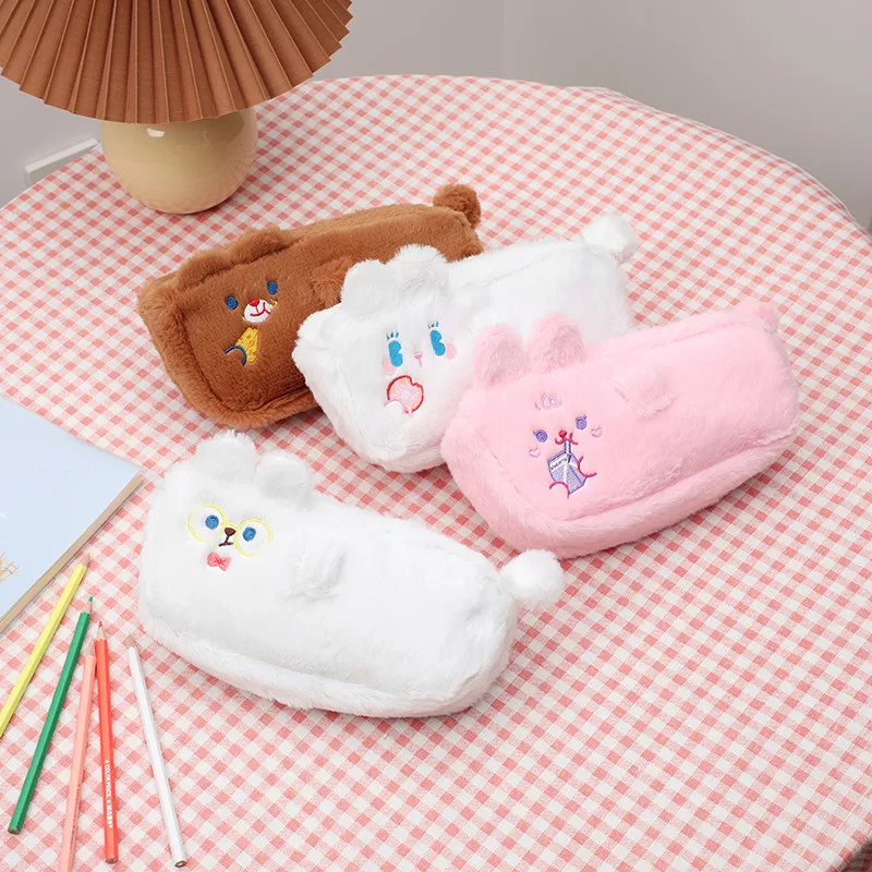 

New Soft Plush Bear Rabbit Pencil Case Bag Cute Pencilcase Kids Birthday Gift School Stationery Girls Portable Storage Bag Pouch