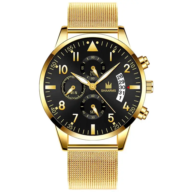 Gold Black SHAARMS часы мужские водонепроницаемые повседневные Роскошные брендовые кварцевые военные часы деловые мужские часы s наручные часы Relogio дропшиппинг - Цвет: Gold Black