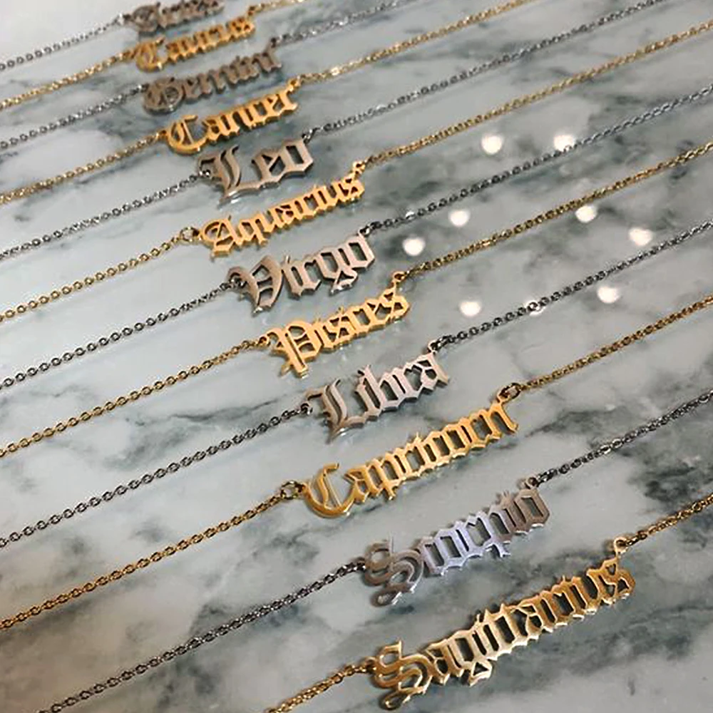 

eManco Gold stainless steel Letter 12 Zodiac Necklace women Constellation Chain Choker Necklace Jewelry for women Gift