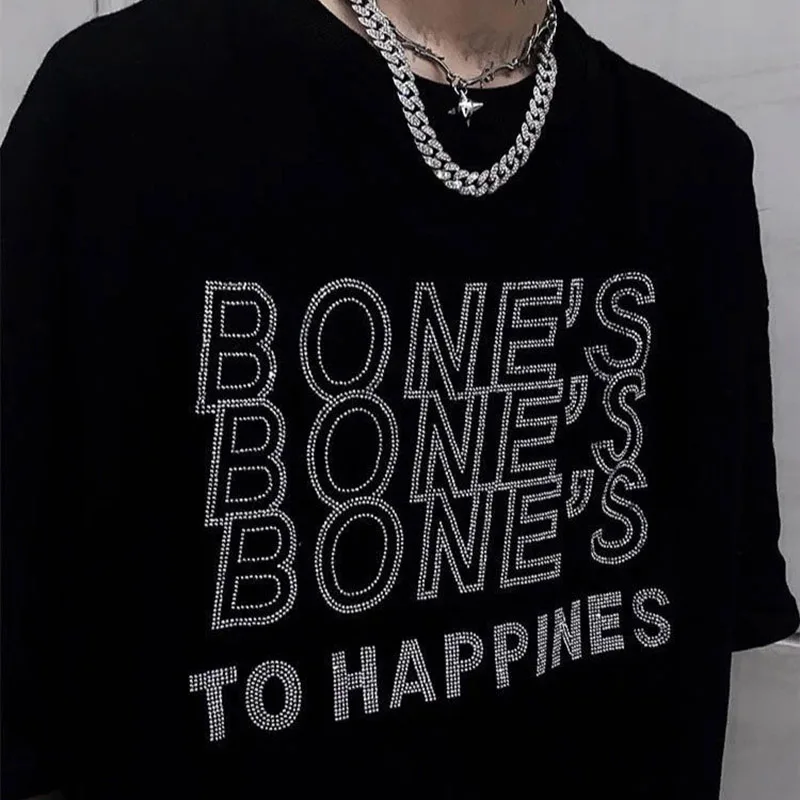 

Женские блестящие Футболки Стразы в стиле хип-хоп, летние блестящие футболки Y2k с коротким рукавом и надписью в виде костей, сексуальная клу...