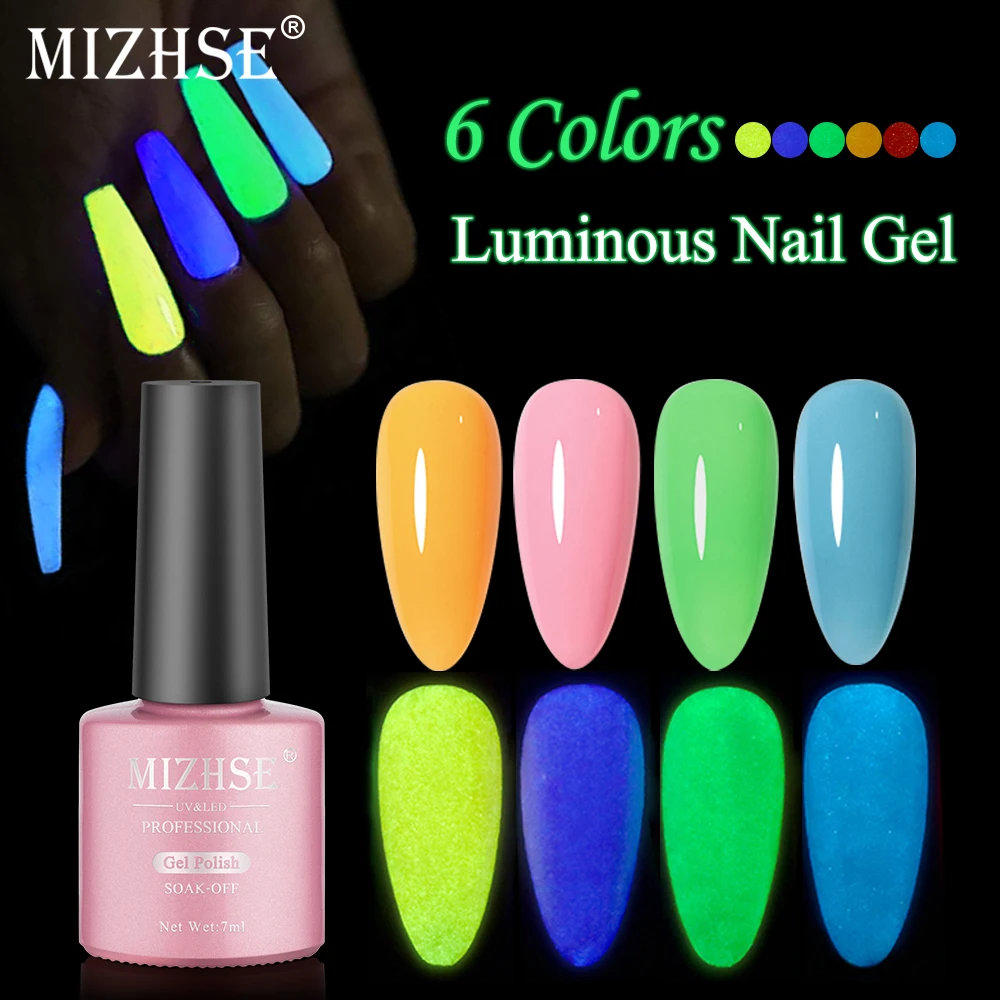 

MIZHSE 7ML Glow In Dark Gel Nail Polish Luminous Neon Color Fluorescent UV LED Semi Permanent Soak Off Gel Varnish Hybrid Nail