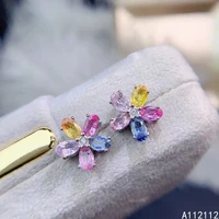 fine jewelry 925 sterling silver inset with natural gem womens luxury exquisite flower color sapphire earrings ear stud support