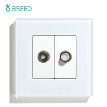 BSEED TV Satellite Wall Socket With Crystal Glass Panel White Black Gold EU Standard 86mm DIY Part For Home Improvement