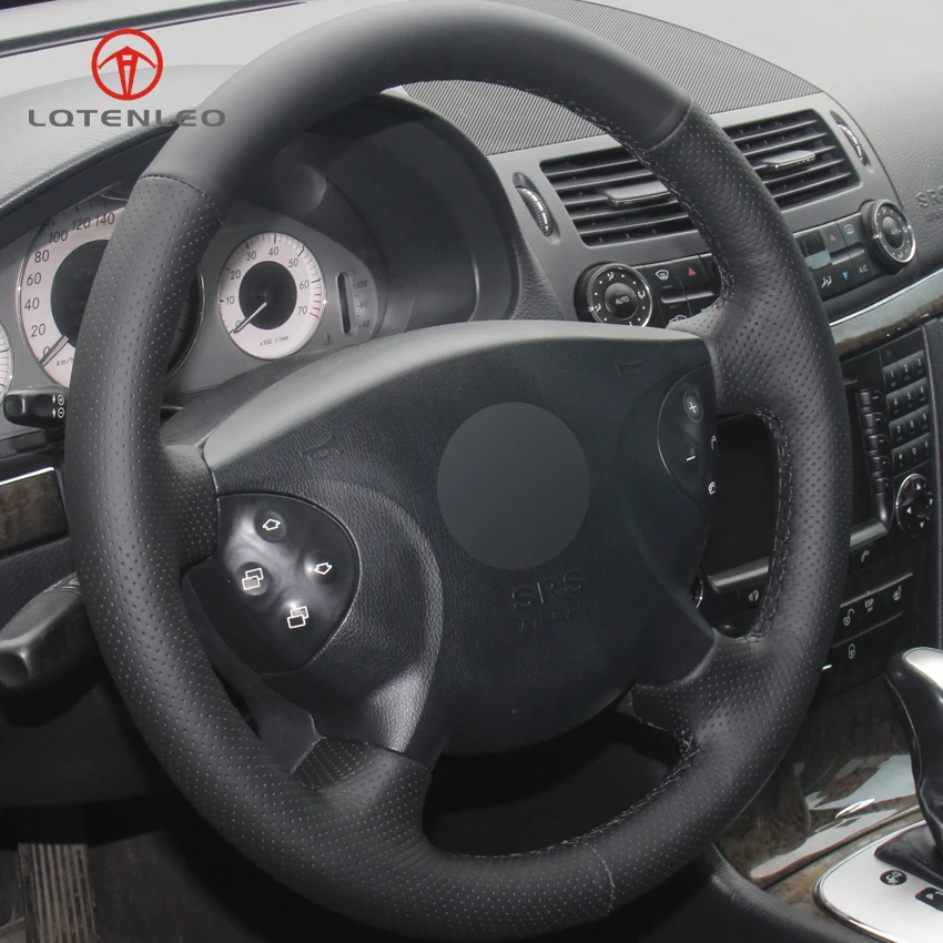 LQTENLEO черный прошитый вручную чехол рулевого колеса автомобиля из искусственной