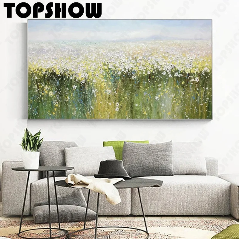 

Большая оригинальная Абстрактная живопись с изображением диких цветов, Современная Абстрактная живопись, картина маслом, настенная живопи...