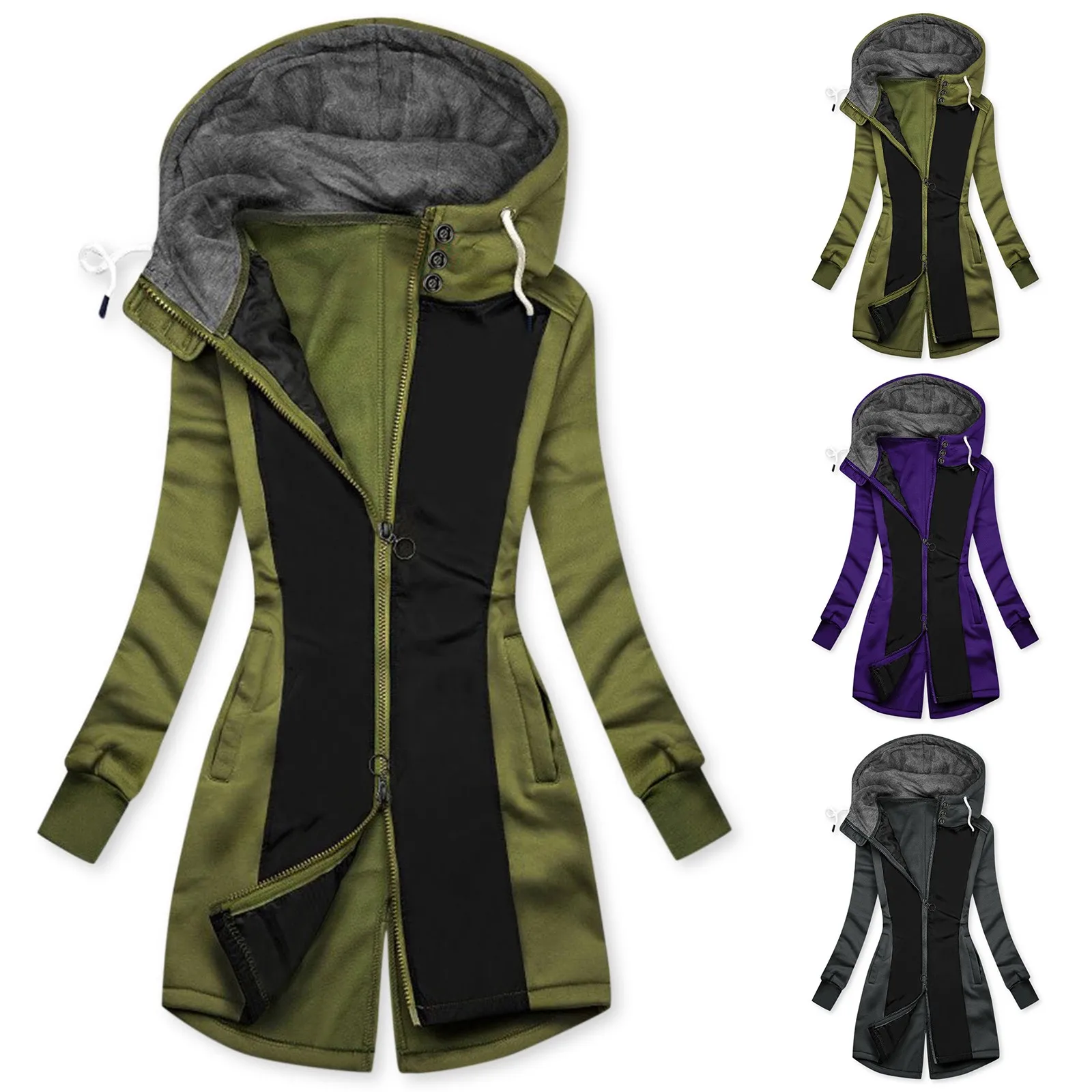 

Women's Splicing Sweatshirt Tunic Slim Blouse Top Zipper Long Sleeve Hooded Coat