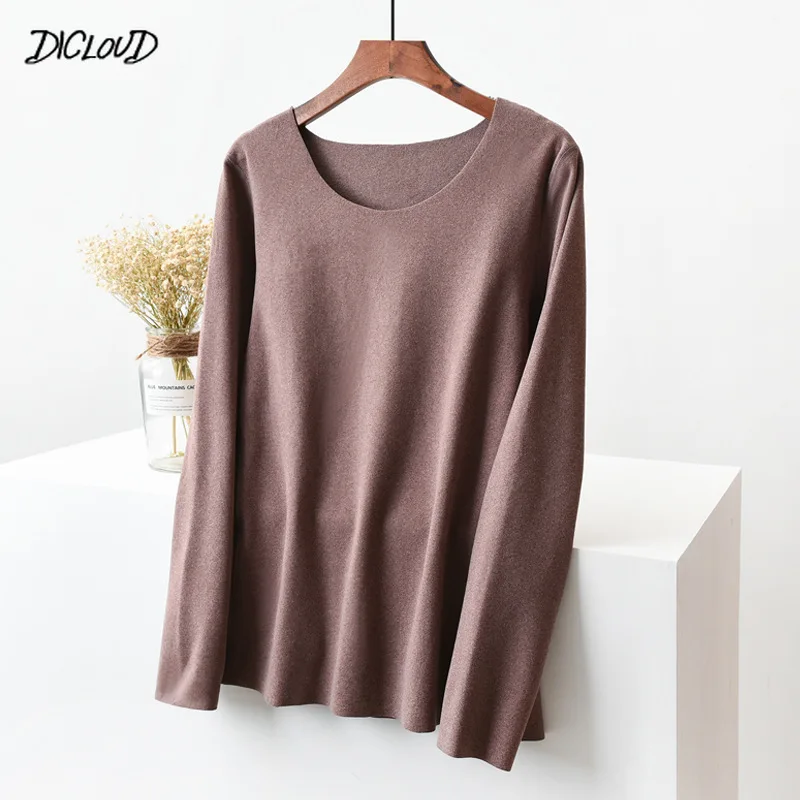 Женская футболка зимняя модная повседневная с круглым вырезом и длинным рукавом