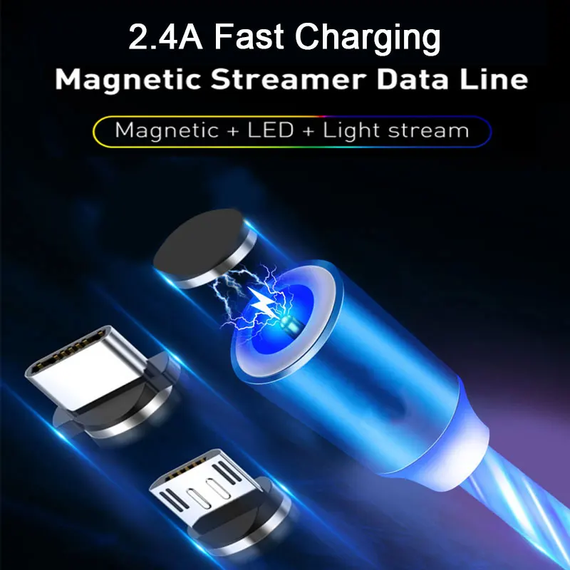 Кабель зарядный Магнитный со светодиодсветодиодный подсветильник кой Micro USB Type-C 1