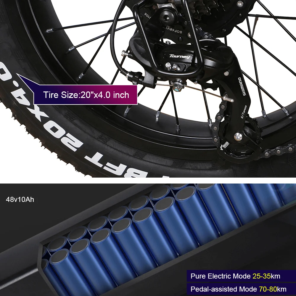 Billig EU Lager GELEISEN 500W Falten Elektro Fahrrad Fet Bike 7 Geschwindigkeit Ebike 20 Zoll 4,0 Fett Reifen Berg Elektrische Fahrrad 48v10ah 25 Km/h