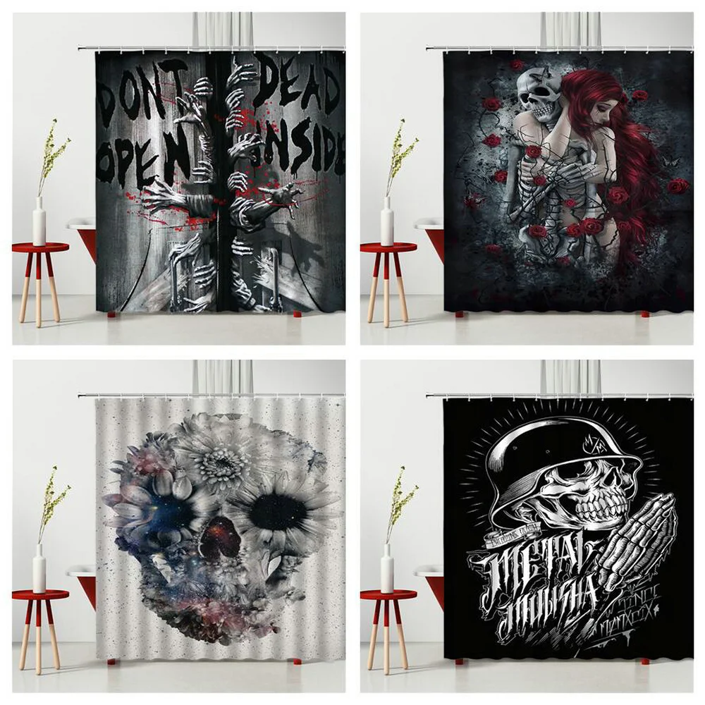 

Skull Shower Curtain Set Blackout Curtains For Horror Skull Bedroom Home Bathroom Decoration Waterproof Polyester Fabric