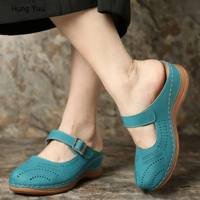 

2021 Women Sandals Summer Wedges Beach Buckle Strap Sandals Woman Hollow Out Casual Shoes Female Plus Size 35-43