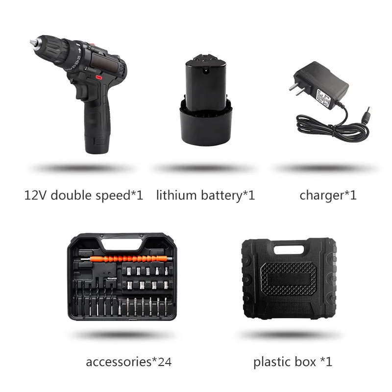 12v double accessori PRACMANU 12В Шуруповерт Мини аккумуляторный бытовой Электроинструмент электрическая отвертка со светодиодной подсветкой литиевая аккумуляторная дрель - Цвет: 12v double accessori