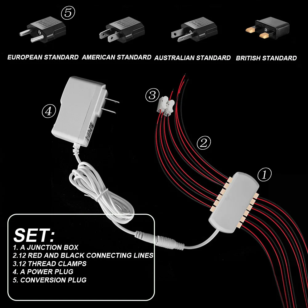 

Power Supply Adapter 3V 12V Head Universal Plug Power Port 12 Output Ports EU/AU/US/EN Standard Conversion Plug Set Wiring