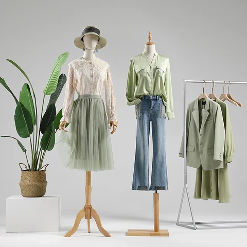 4style Wood Hand Color Female Full Head Mannequin Body Stand Wedding Dress Sewing Flexible Women,adjustable Rack 1pc D394
