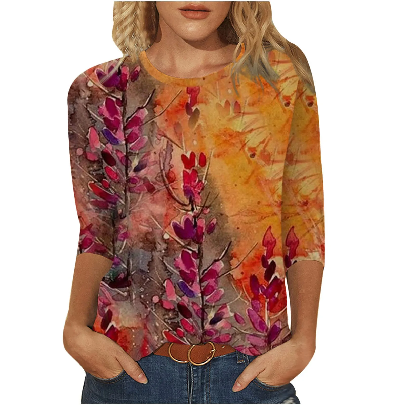 

Блузка женская с круглым вырезом и рукавом три четверти