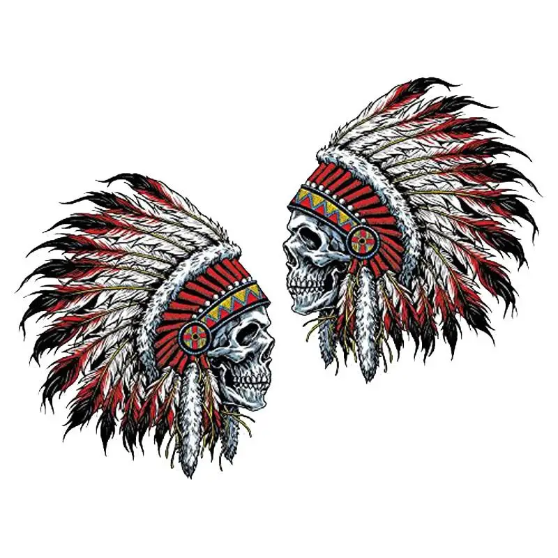 

RuleMyLife 10.2CM*12.2CM 2X AMENRICAN LNDIAN CHIEFTAIN SKULL Reflective Car Sticker Motorcycle Parts C1-7083