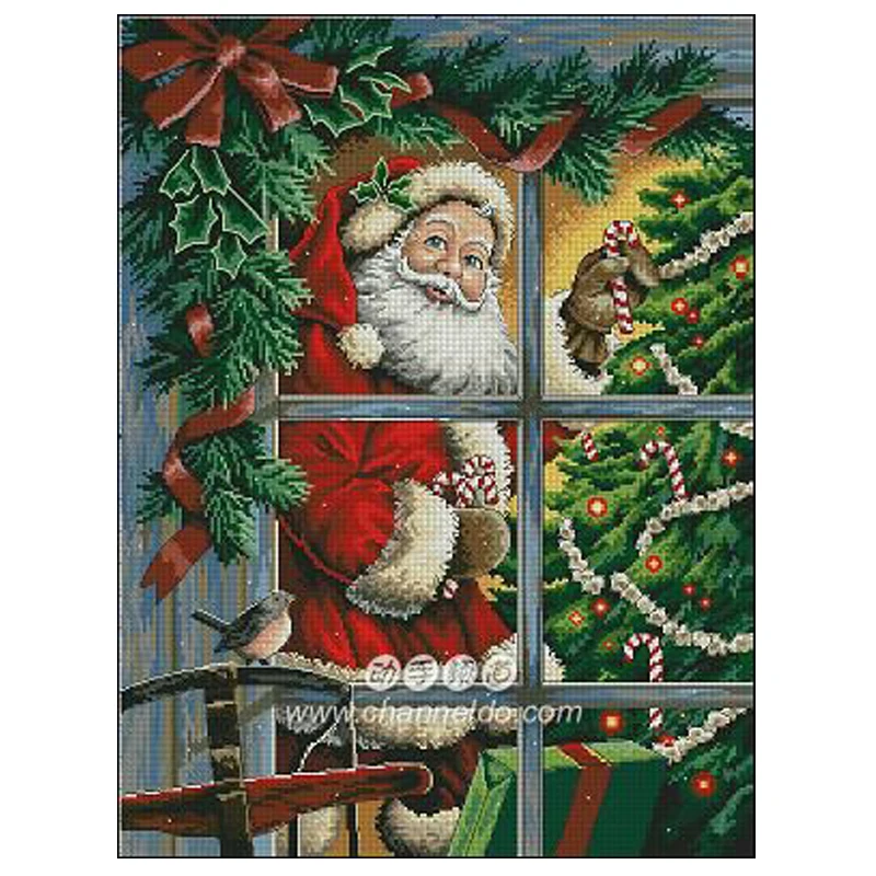 Kit de punto de cruz de alta calidad, hermoso y encantador, bastón de caramelo, Papá Noel, árbol de Navidad, vacaciones tradicionales, dim 08734