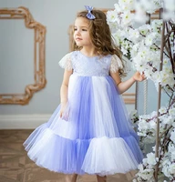 1 14 years girls dress for wedding tulle lace tea length elegant princess party pageant gown children dress