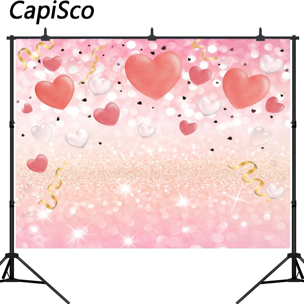 

Capisco Valentine's Day Photography Backdrop Rose Gold Pink Love Heart Glitter Bokeh Wedding Bridal Shower Photo Background