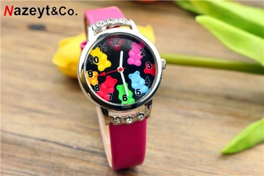 Детские красочные медведь мультфильм животных пояс дрель часы Новая Модная