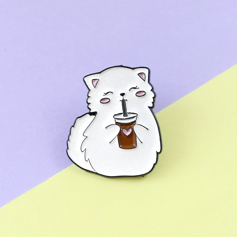RNGCartoon брошь с эмалью брошка белыми милыми лисьими смайликами надписью shy love drink