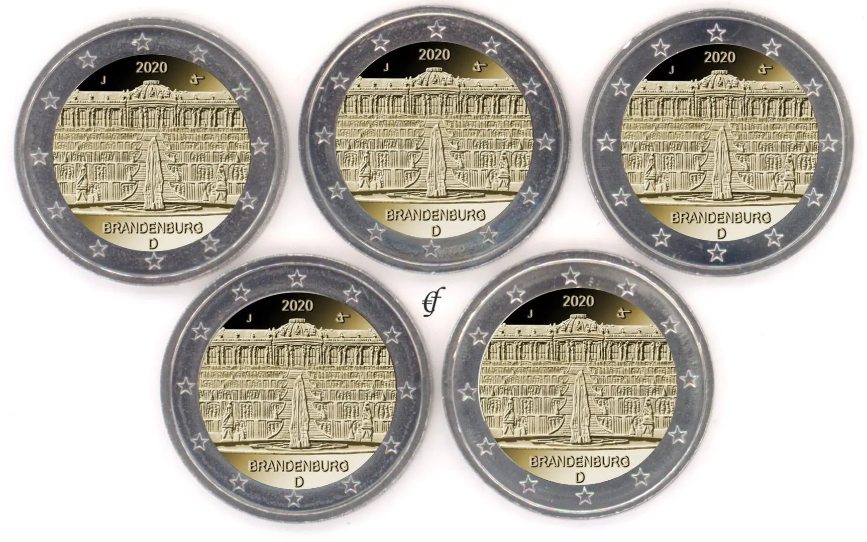 Памятные монеты ADFGJ из Германии комплект 5 предметов 2 евро европейская