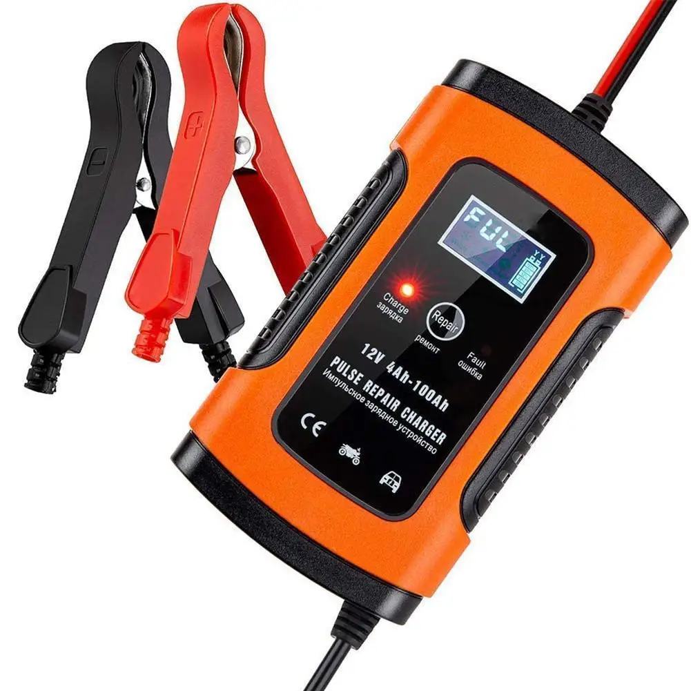 

Car Battery Charger AGM GEL Lead Acid Battery Storage Charger with Charger Car LCD Display Motorcycle Pulse Accessories Rep E6Z1