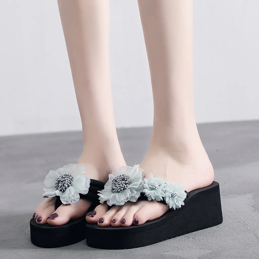 SAGACE Women Summer High Heel Platform Slippers Ladies 2020 Bohemia Flower Beach Flip-Flops Wedge Thongs Slipper Sandal | Обувь