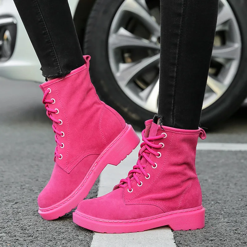 

Женские кожаные ботинки-мартинсы в британском стиле, осенне-зимние Бархатные ботинки большого размера с высоким поясом и круглым носком