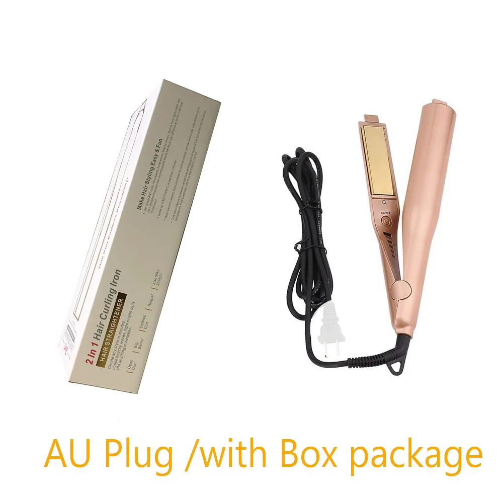 AU with BOX Золото 2 в 1 выпрямляющий утюжок для завивки волос щипцы для завивки волос профессиональные щипцы для завивки волос салонные качественные щипцы для завивки волос выпрямляющий утюжок - Цвет: AU with BOX