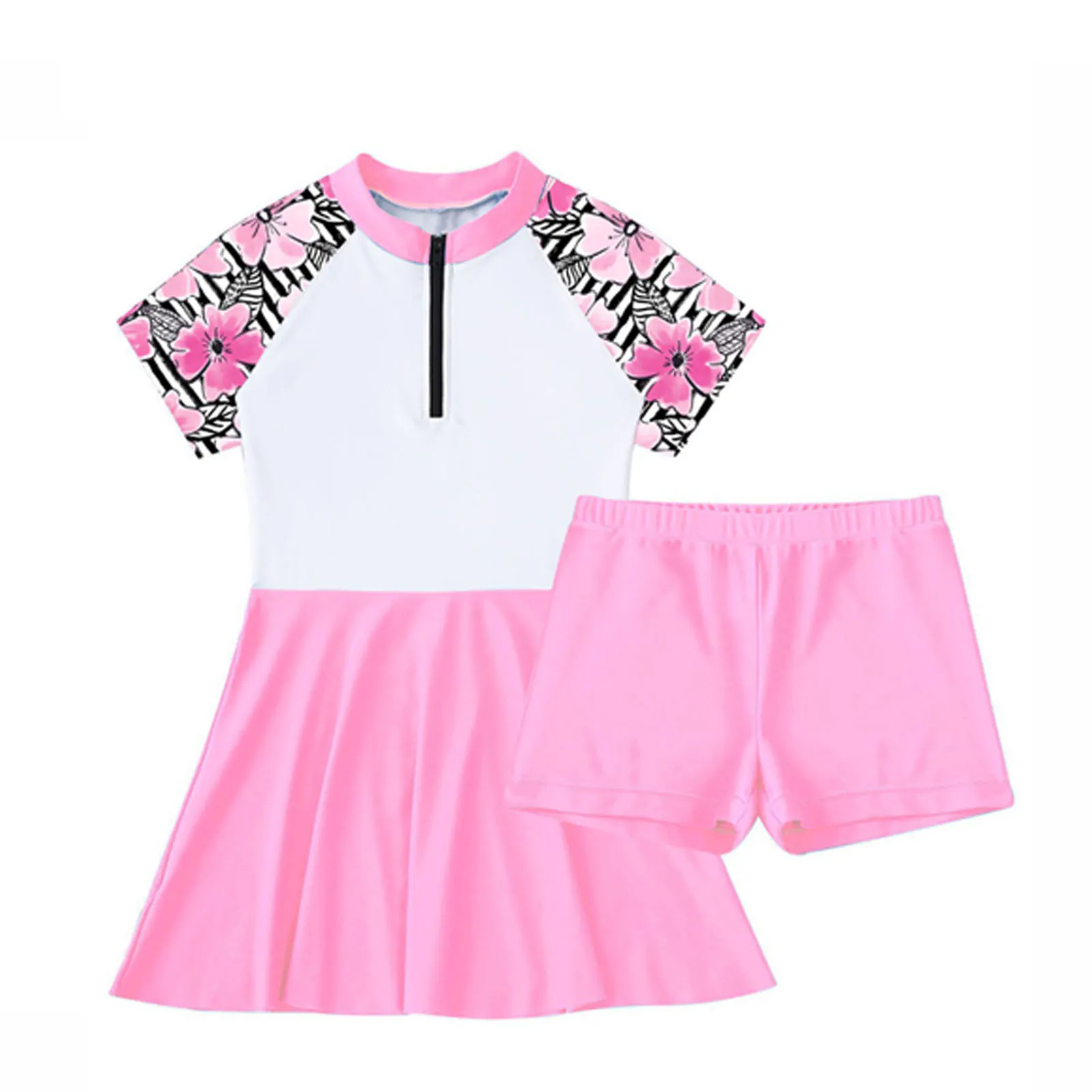 2 шт. детский купальник с коротким рукавом и молнией спереди до колена - купить по