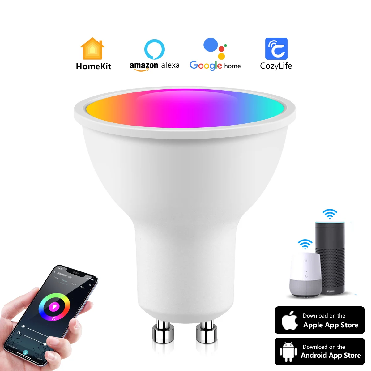 

Умный Светодиодный точечный светильник Homekit с Wi-Fi, Затемняющая лампочка GU10 RGB, декоративный фон для телевизора, настенный светильник, работа...