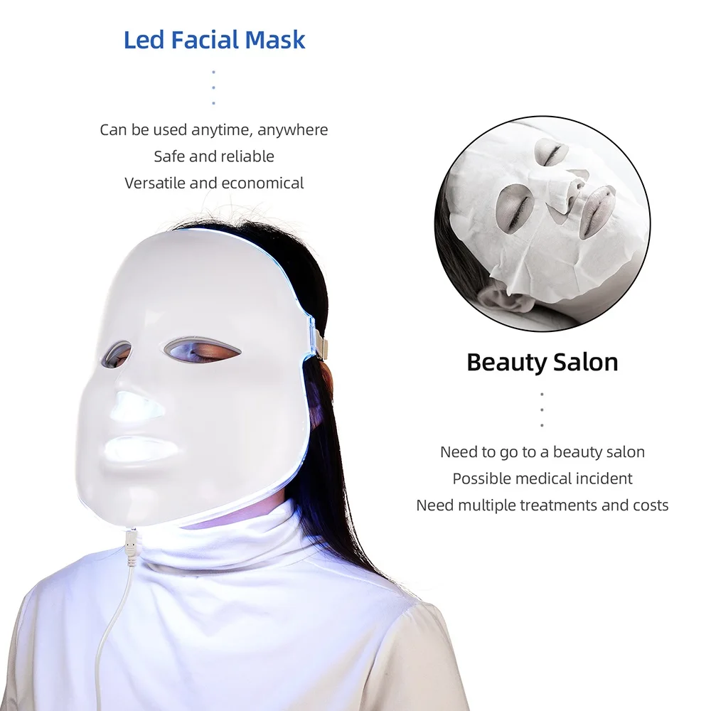 

VIP 7Colors LED Light Photon Facial Mask Skin Care Rejuvenation Anti Wrinkle Acne Skin Tighten Face Beauty Therapy Whiten Device