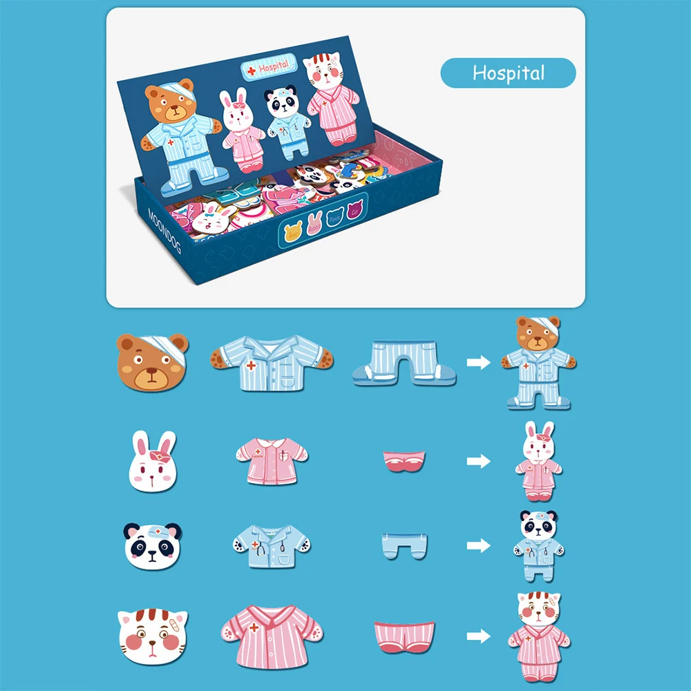 

DIY Animals Dress Changing Magnetic Puzzles Box Dressing Drawing White Board Change Cloth Jigsaw Children Early Educational Toys