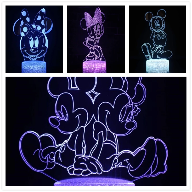 

Disney Cartoon 3D Lamp Mickey Mouse Minnie Mouse LED Night Light Acrylic Touch Light Bedroom Decorative Illusion Table Lamp Gift