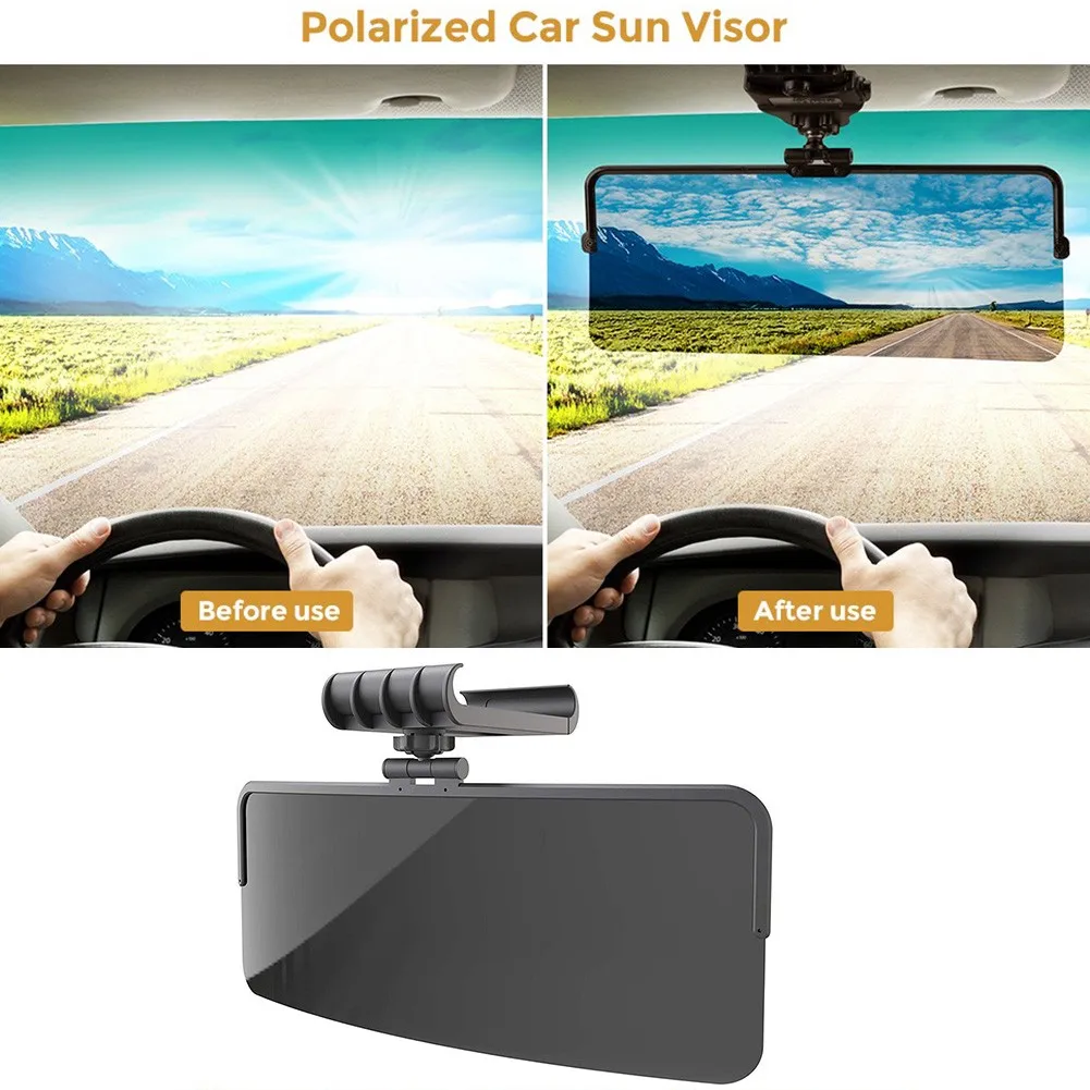 

Multifunction 4 In 1 Car Sunshade Adjustable Swivel Attachment Anti Glare Clear Vision Black Plastic Sun Visor