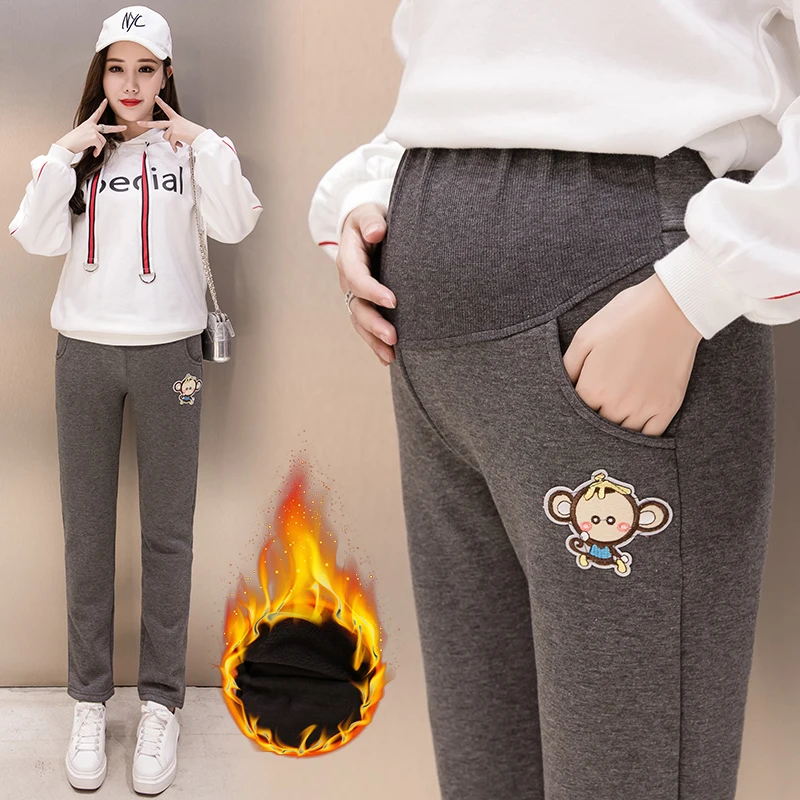 Autumn and Winter Women Clothing Maternity Clothes Winter Leggings Thickened with Velvet Pregnant Women Trousers Warm Pants