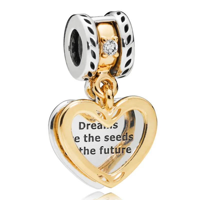 

Original 925 Sterling Silver Charm Shine Seeds Of The Future Two-in-one Heart Pendant Bead Fit Pandora Bracelet DIY Jewelry