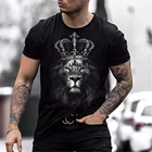 Мужская футболка с коротким рукавом, черная Повседневная футболка с круглым вырезом и 3D-принтом короля льва, модель 90-6XL на лето, 2021