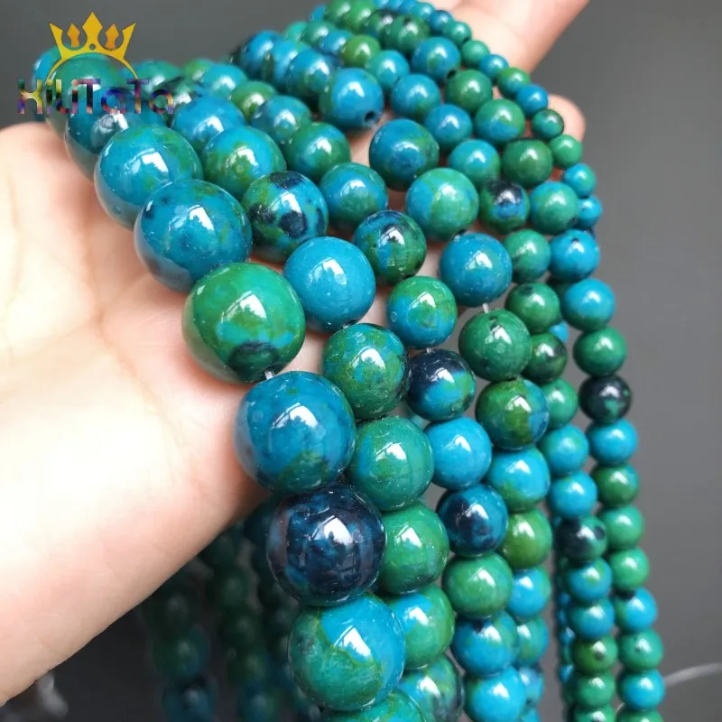Круглые бусины разделители Chrysocolla из натурального камня для изготовления