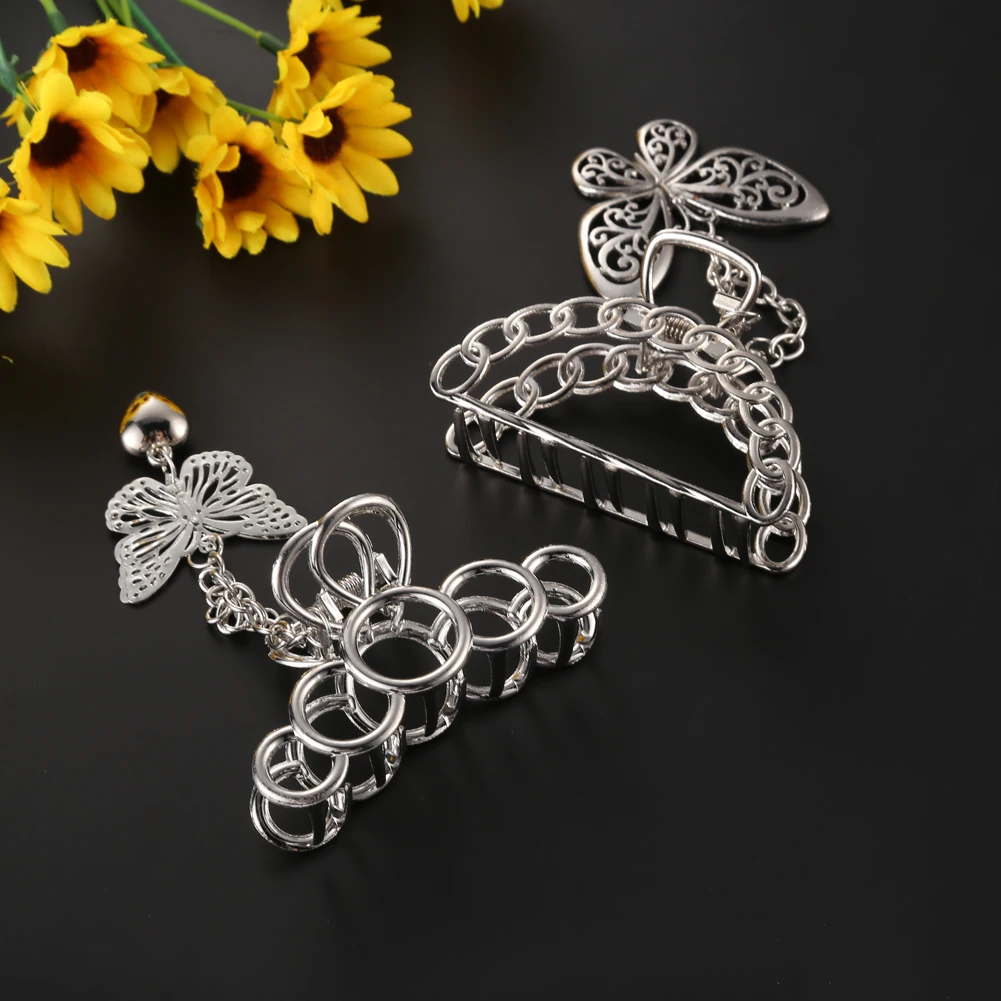 

Korean Hollow Butterfly Bear Chain Long Tassel Hair Claw Fashion Women Girls Metal Large Hair Clamps Shark Clip Hair Accessories