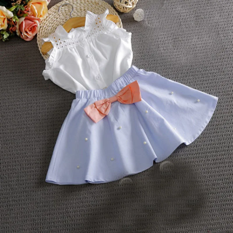 Мери ами для маленьких девочек Комплект одежды Кружевная футболка без рукавов с