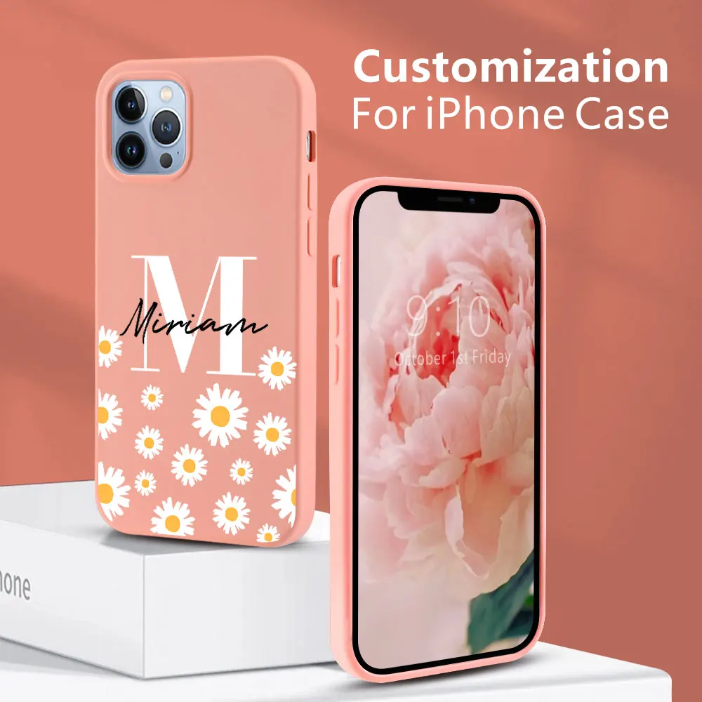 

Personalized Name Phone Case For iPhone 11 Pro Max Daisy Flower Cover For 13 12 7 8 Plus X XS XR Custom Silicone Case With Name