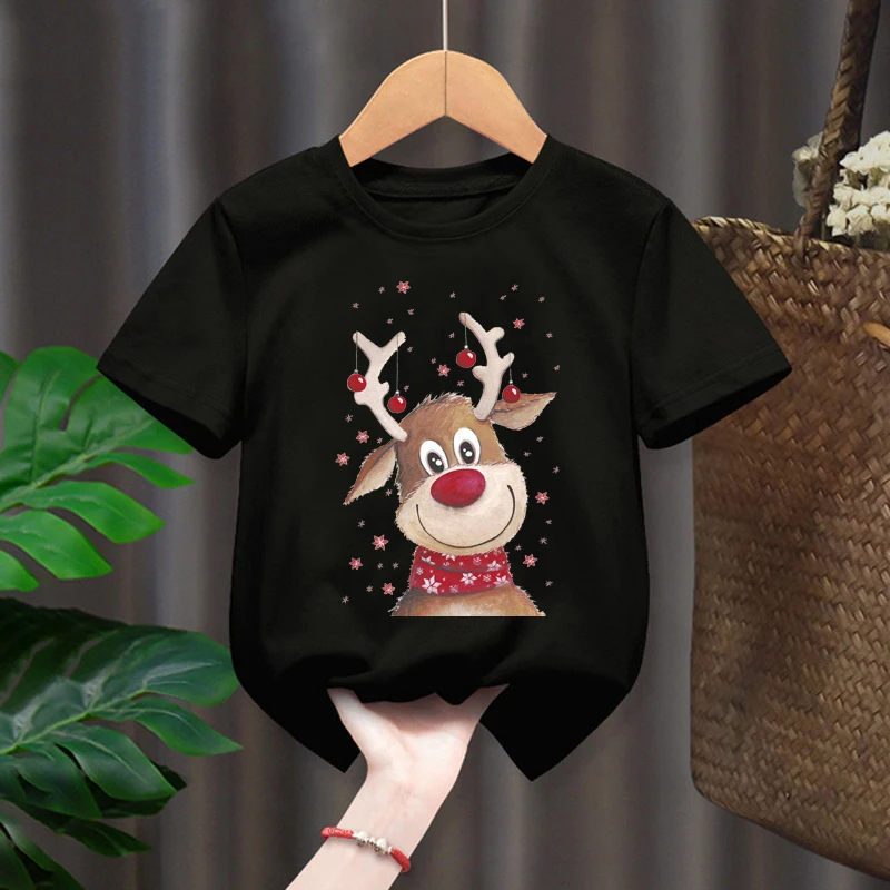 Merry Christmas New Fashion Funny Santa Gift Graphic Kids Black Tshirts Boys Short Sleeve Children T-shirt Girls Casual Tops Tee
