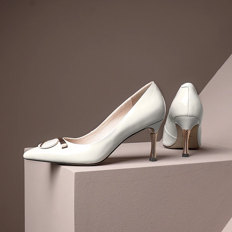 

ISNOM Patent Leather Shoes Woman Pointed Toe Basic Pumps Women Stiletto Thin High Heels Shoes Ladies Pumps Solid Dress Big Size