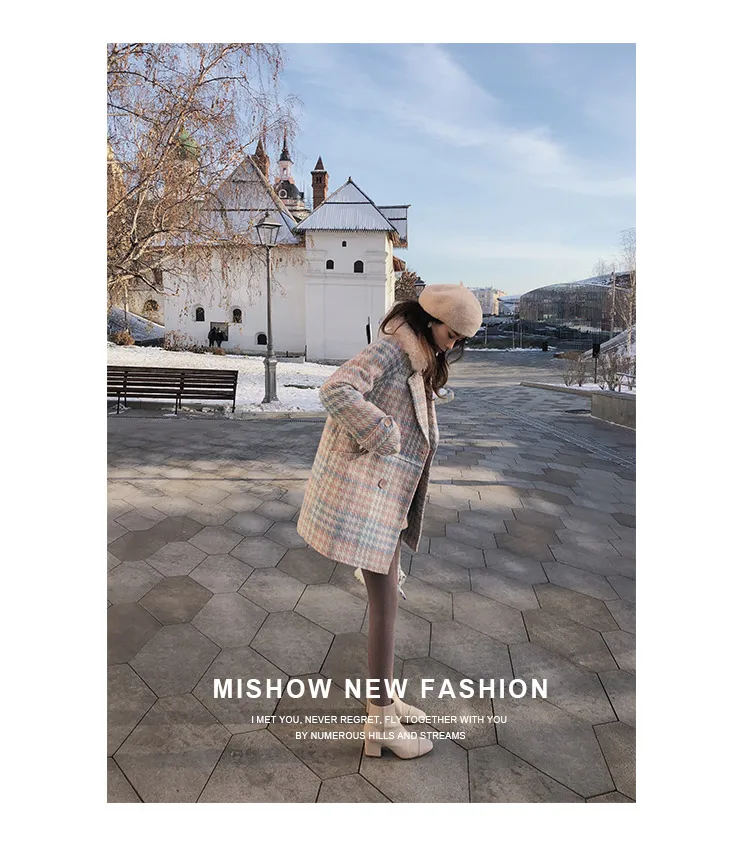 MISHOW женский верхняя одежда зимняя одежда мода теплые шерстяные смеси женский элегантный двубортный шерстяное пальто MX18D9679